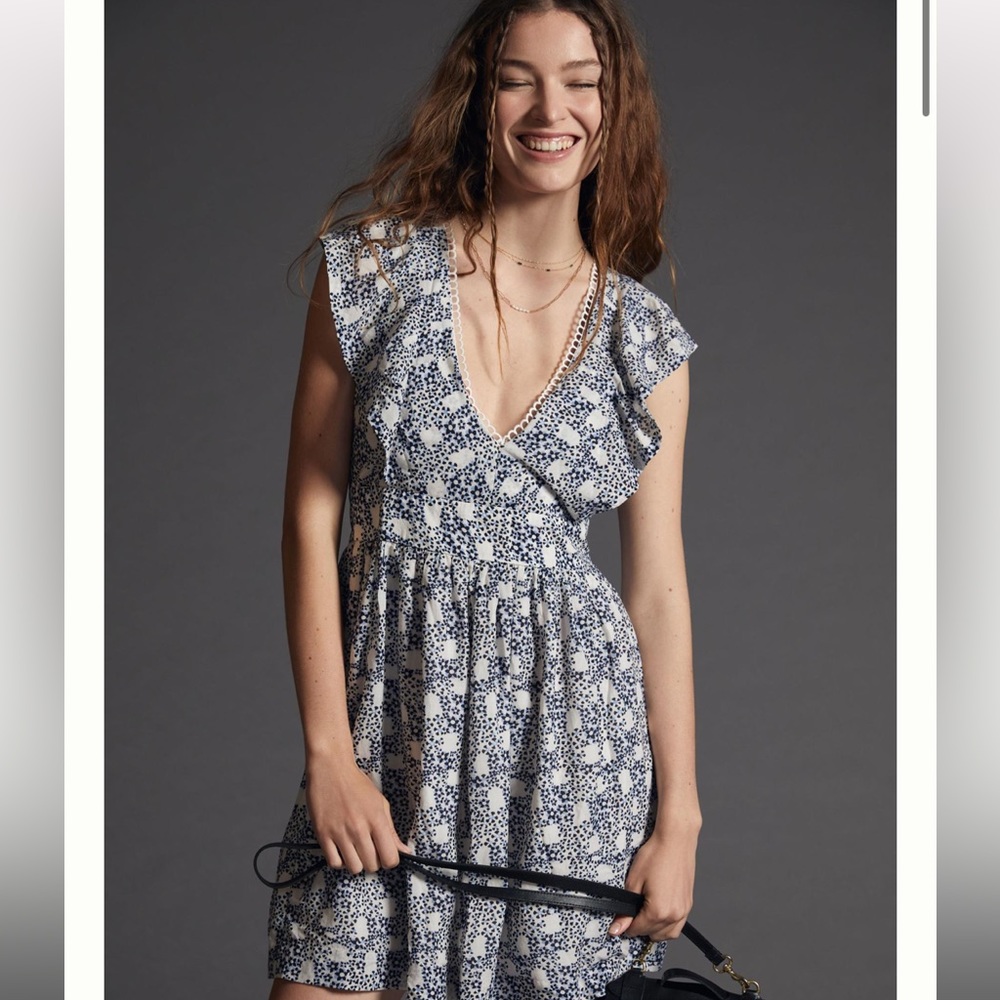 ✨ Anthropologie V-Neck Plunge Tunic Mini Dress Sz L